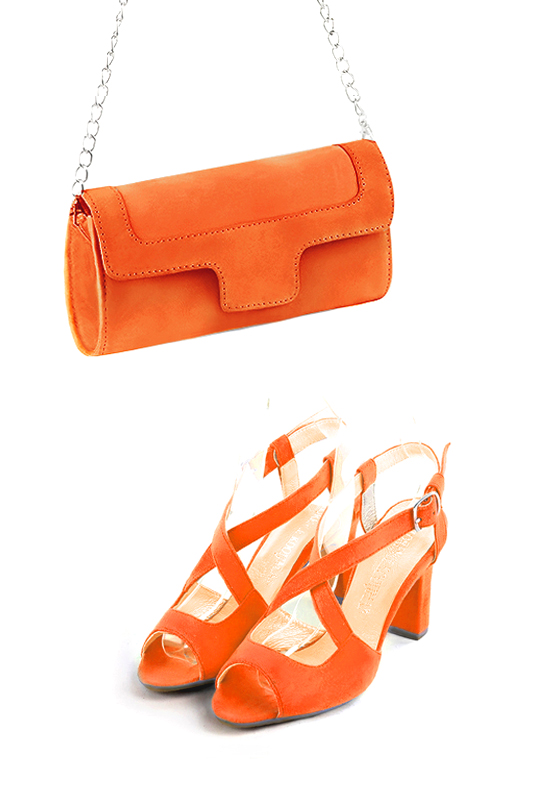 Dress clutch for wedding and parties in clementine orange leather - Worn view